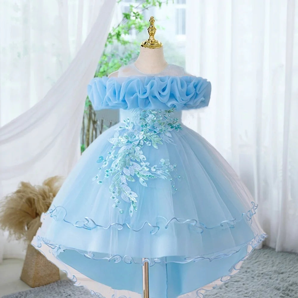 Kids Light Blue Tulle Elbise