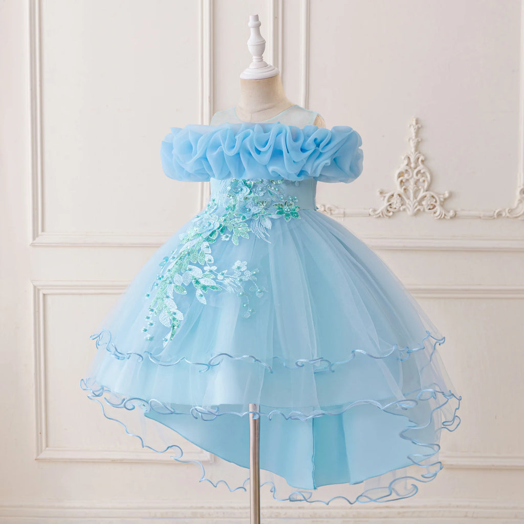 Kids Light Blue Tulle Elbise