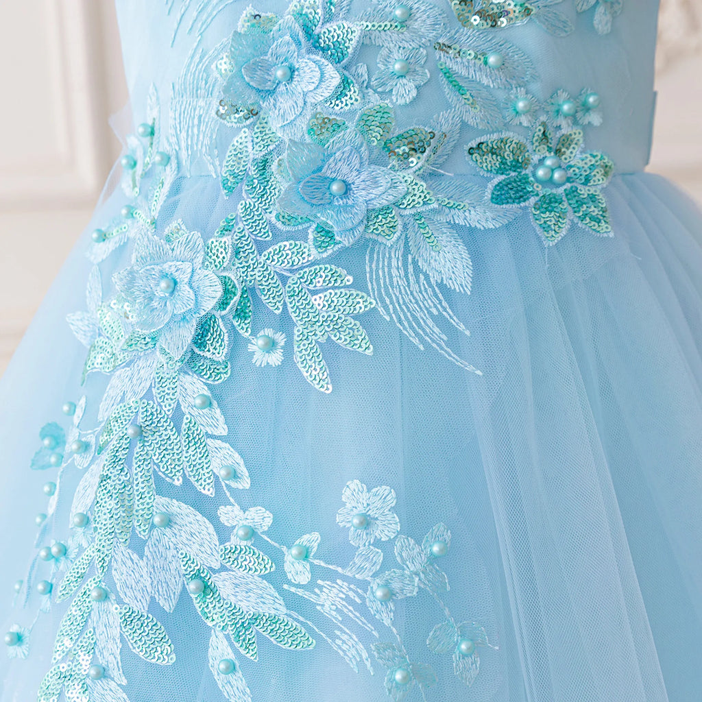 Kids Light Blue Tulle Elbise