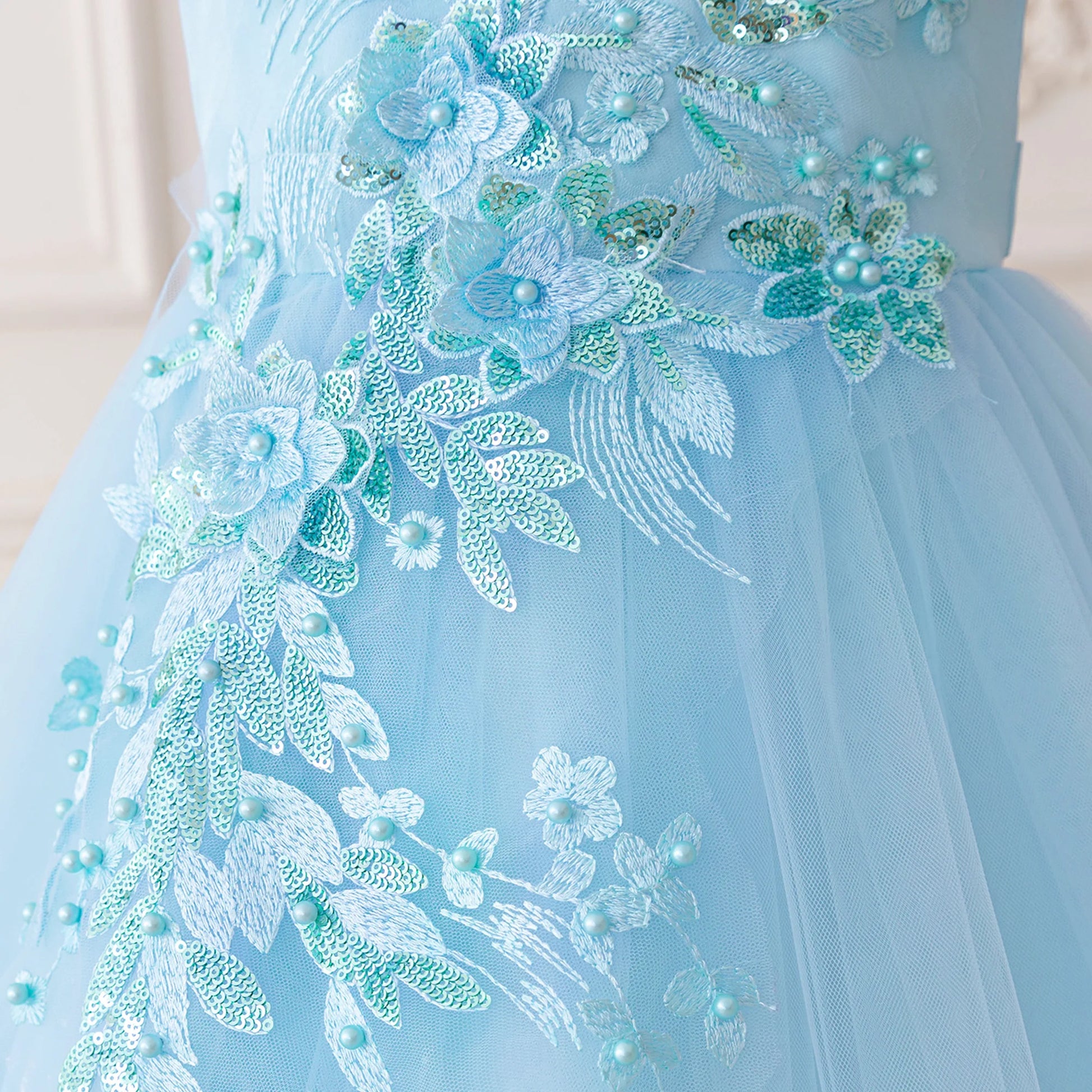 Kids Light Blue Tulle Elbise