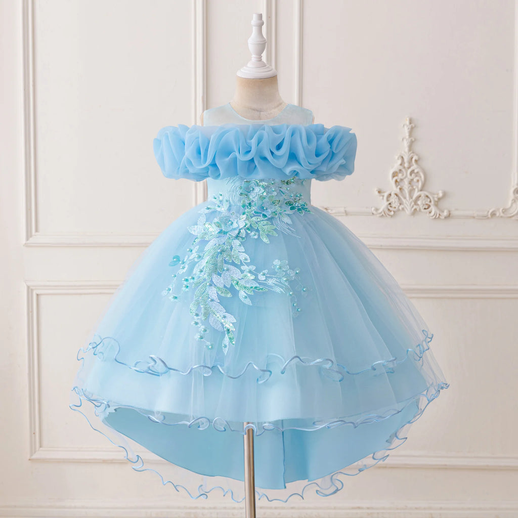 Kids Light Blue Tulle Elbise