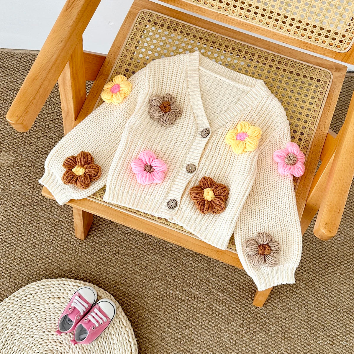 El Yapımı Flower Kazak Ceket